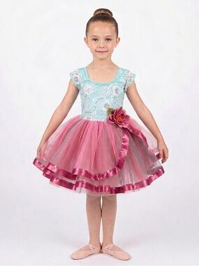 Curtain Call Floral Ballet Tutu Dance Costume Pink Green Child Small CSM